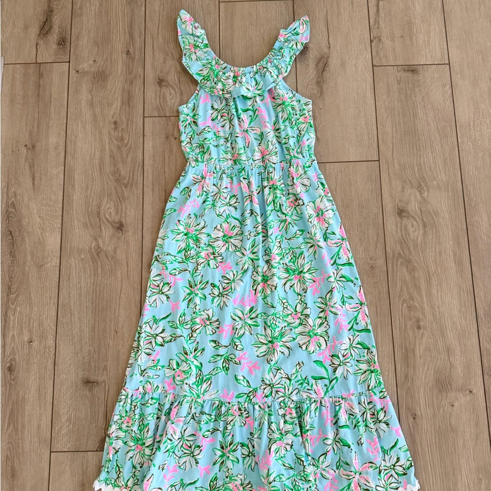 Lilly Pulitzer Floral Girls Dress - Green and Pink. Girls Size L (8-10)